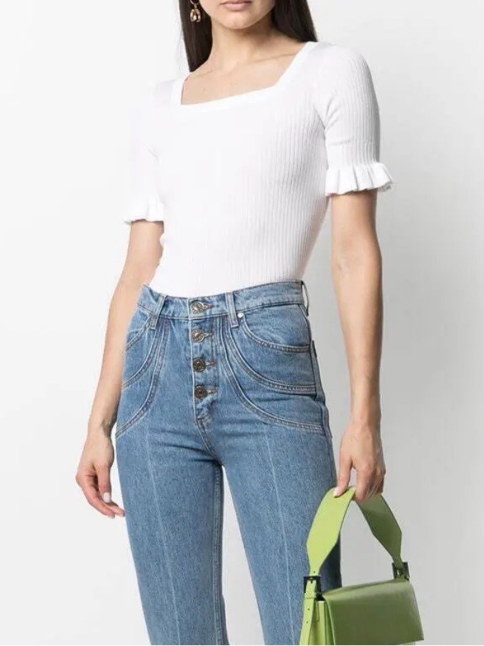 SANDRO ribbed square neck top Small